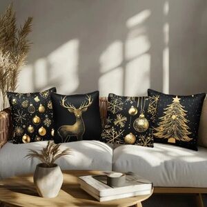New- Elegant Gold and Black Holiday Throw Pillow Covers
